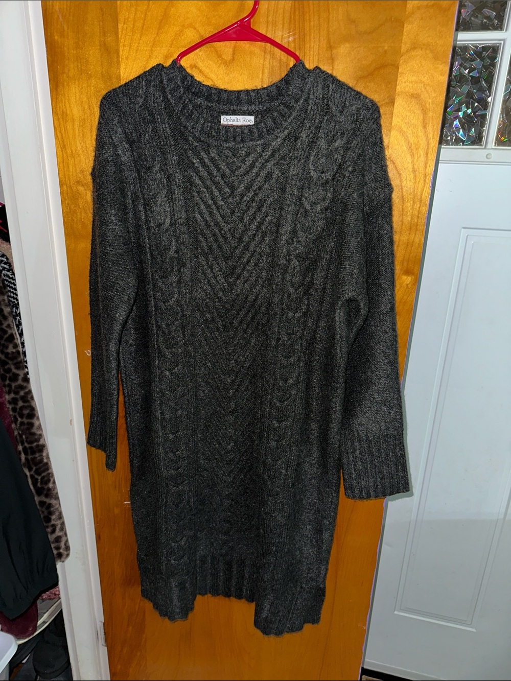 Ophelia Rae Charcoal Cable-Knit Crewneck Sweater Dress